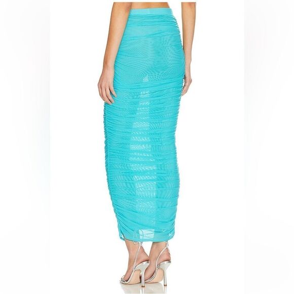 NWT Lovers and Friends Marine Maxi Skirt Bright Blue mesh midi ruched Revolve S - Picture 3 of 10